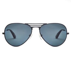 Men’s Black Aviator Sunglasses with Blue Tint and Yellow Accents